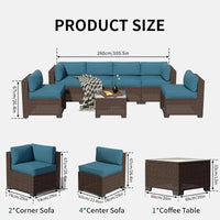 Outdoor Patio Furniture Set, Rattan Sectional Sofa, Conversation Set with Waterproof Cushion and Coffee Table