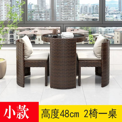 Balcony Small Table and Chair Tea Table and Chair Kit Outdoor Garden Combination Leisure Storage Rattan Knitting Small Table and