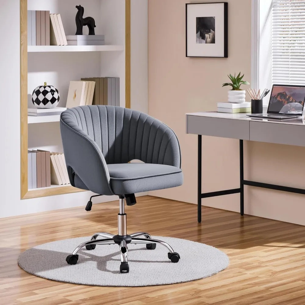 Home Office Chair Velvet Desk Chair, Upholstered Modern Swivel Chair with Tufted Barrel Back, Rolling Wheels for Offic