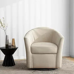 Swivel Accent Chair Armchair, Modern Round Single Sofa Seating Comfy Reading Barrel Chairs for Living Room Bedroom (Beige, Set o