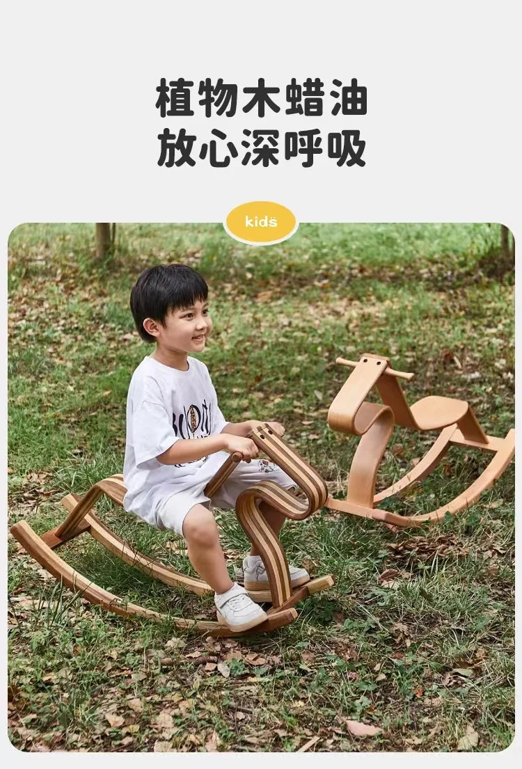Solid wood color matching parent-child rocking horse chair Nordic light luxury toy birthday gift adults can sit