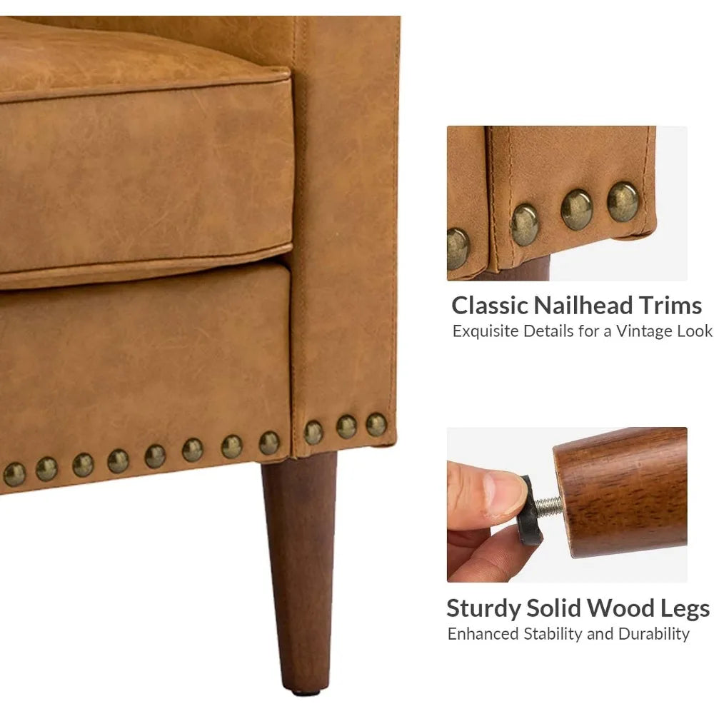 Leather-Look Club Chair with Cushions and Traditional Styling, Comfortable Upholstered Seat and Back