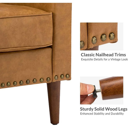 Leather-Look Club Chair with Cushions and Traditional Styling, Comfortable Upholstered Seat and Back