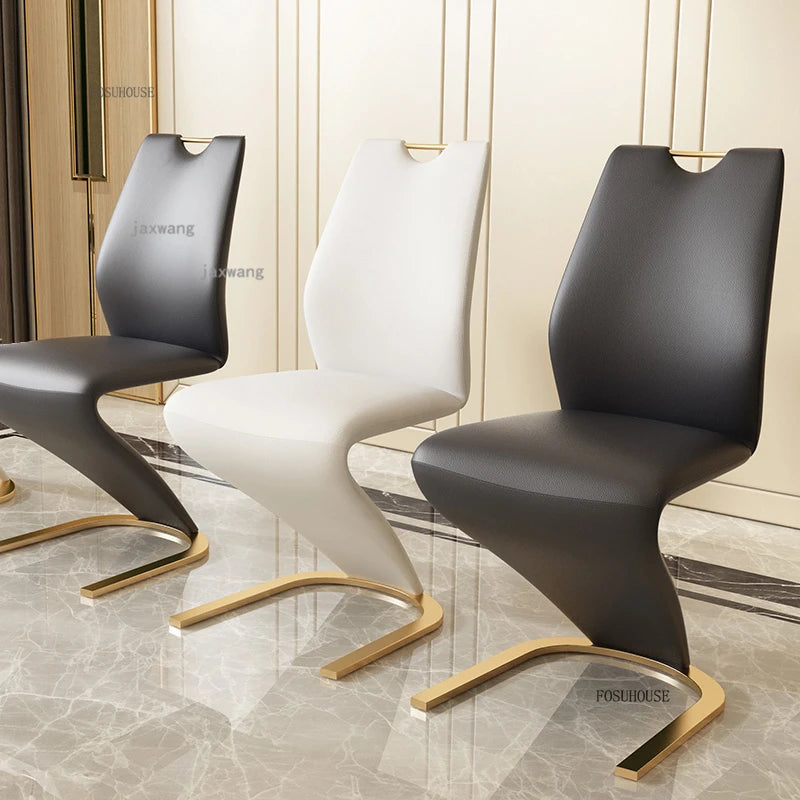 Nordic Stainless Steel Dining Chairs 2pcs Modern Casual Leather Kitchen Furniture Dining Chair Home Backrest Negotiation Chair K