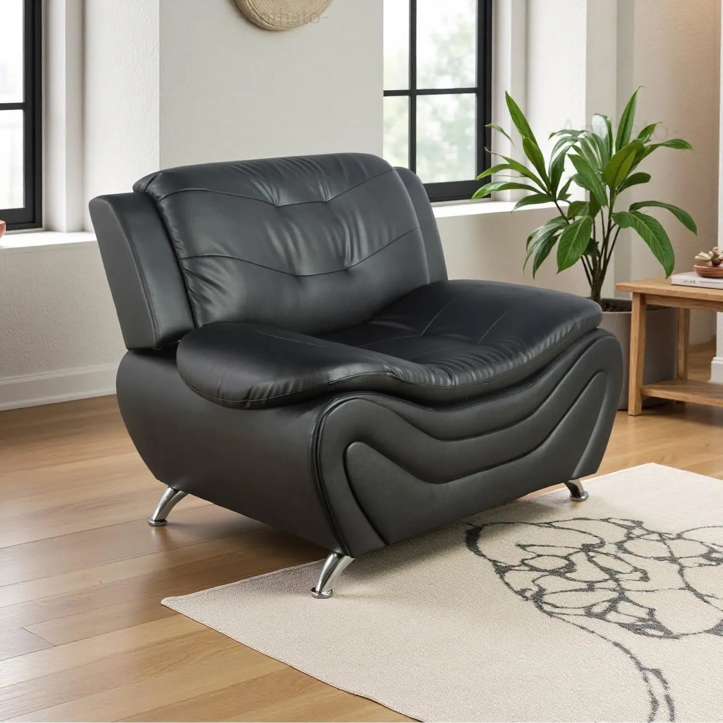 Leather Sectional Sofa Couches, Living Room Furniture Sets, 3 Pieces Modern Couch Set, Faux Leather Sofa Loveseat Chair Set with