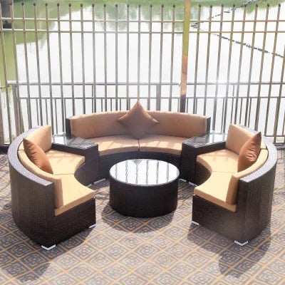 Outdoor rattan chair round sofa coffee table combination hotel reception rattan sofa terrace balcony semi-circular curved