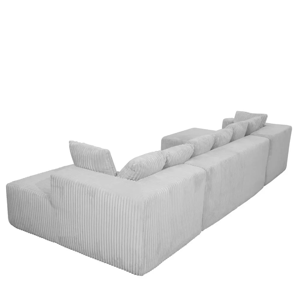 U-Shaped Sectional Sofa,130-inch 4-Seater Chaise Lounge with Striped Corduroy Fabric  Customizable Living Room or Bedroom Couch