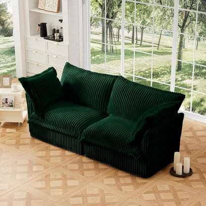 Comfortable modern three seater sofa with soft armrests, deep seated sofa with multiple soft large pillows