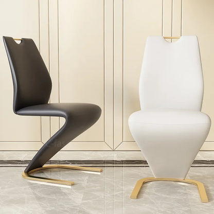 2 Pieces Chairs Modern Simple Z Shape Dining Chair PU Leather Home Living Room Chair Only Chairs (Table Is Not  Sale) C P