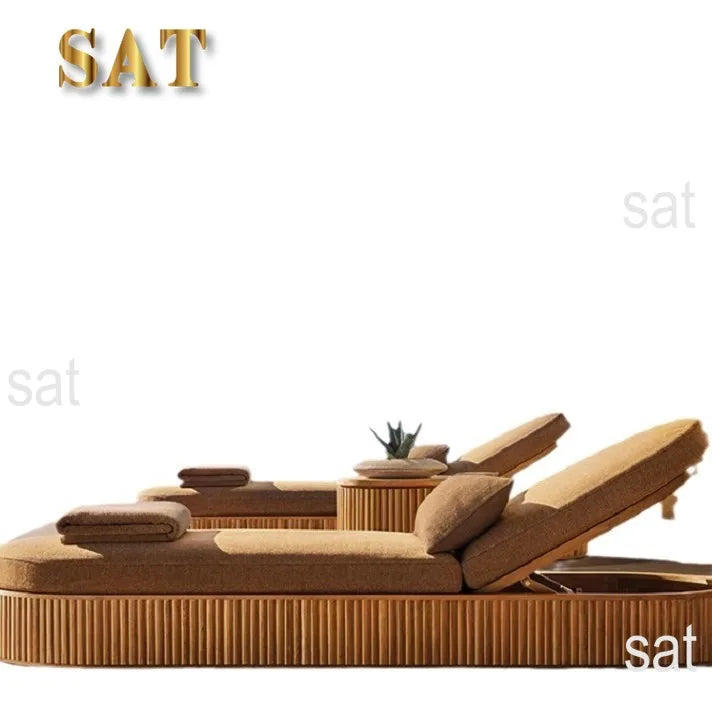 nvModern Simple Courtyard Villa Garden Outdoor Waterproof Sunscreen Anticorrosive Durable Teak Sofa Outdoor Furniture&