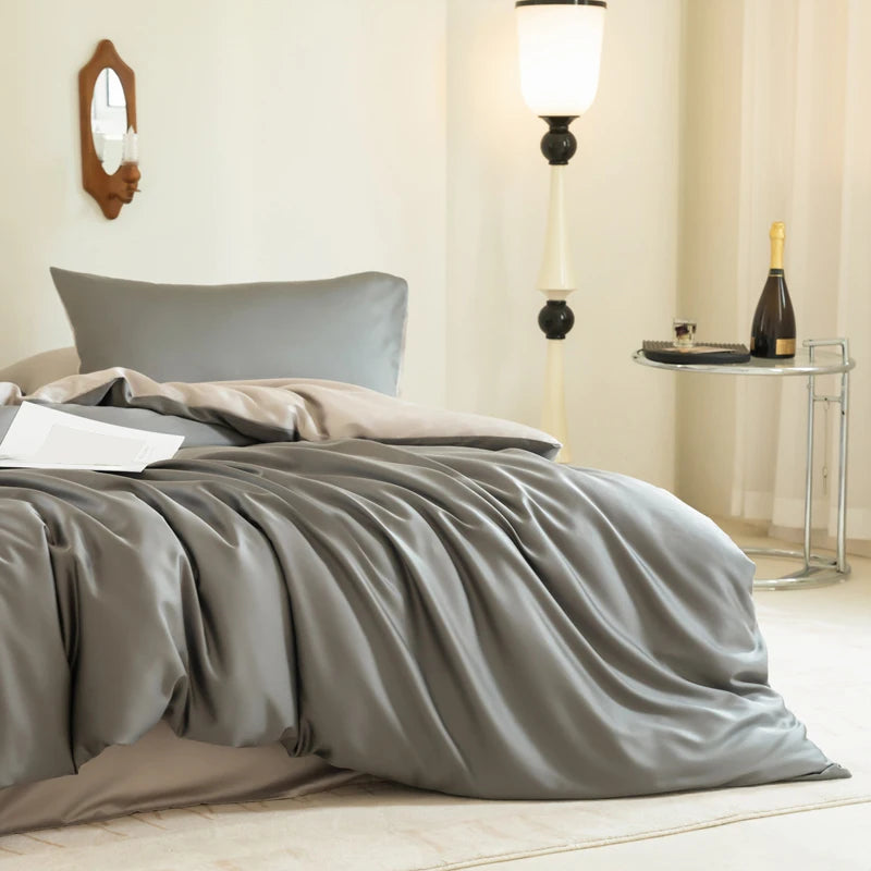 Luxury Bedding Set with Duvet Cover Silk Cotton Duvet Cover Bed Sheet Solid Color bedsheets full set 4 pcs Queen King Size