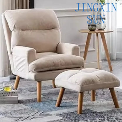 More Design Cheap Wholesale Modern Simple Velvet Comfortable Fabric Casual Reclining Wooden Lounge Living Room Chair