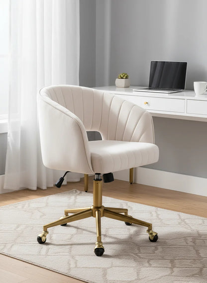 Velvet Swivel Office Chair with Gold Base, Ergonomic Desk Seat for Home Study and Living Room