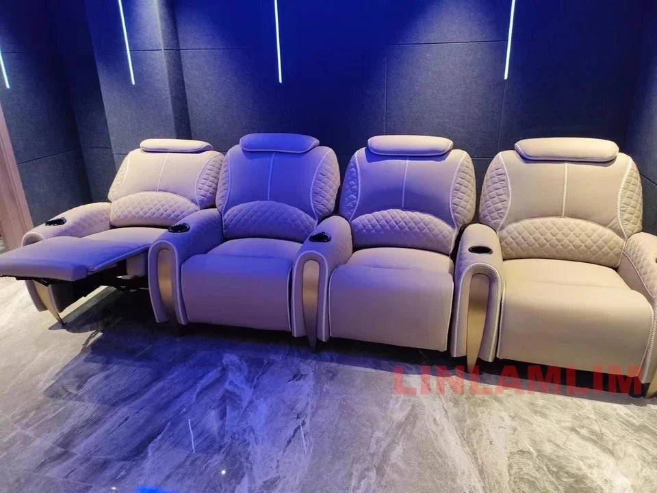Luxury Electric Recliner Theater Seating Sofa – Modern Home Theater Chairs with LED Lighting, USB, Massage, Cooling Cup Holder