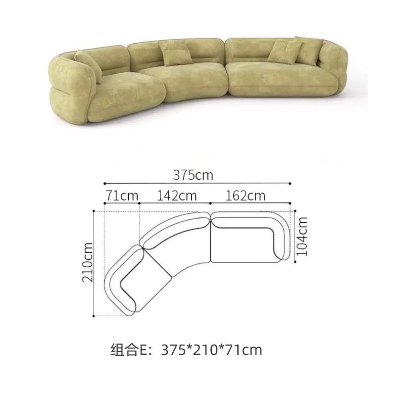 Cream style sofa, simple curved corner combination lamb wool sofa