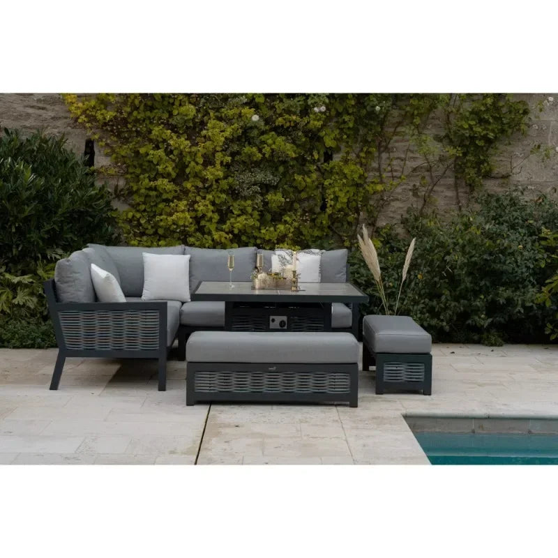 Premium 4-Piece Outdoor Lounge Set – All-Weather Wicker Sofa with Fire Pit Table