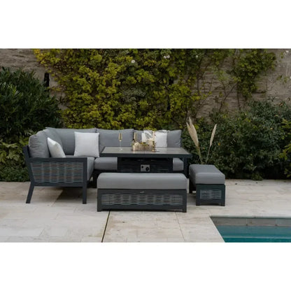 Premium 4-Piece Outdoor Lounge Set – All-Weather Wicker Sofa with Fire Pit Table