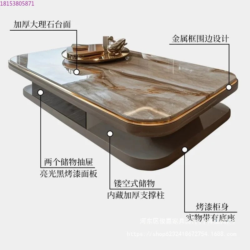 Light luxury modern coffee table microcrystalline stone high-end home high-end new living room villa marble lengthening