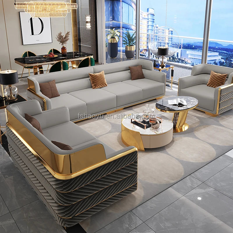 Newest Modern Luxury Velvet Upholstered Living Room Sofa Set Stainless Steel Frame for Home Villa Living Room Furniture