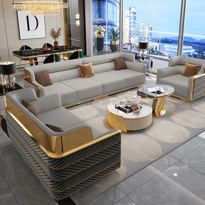 Newest Modern Luxury Velvet Upholstered Living Room Sofa Set Stainless Steel Frame for Home Villa Living Room Furniture