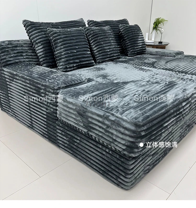 Compression sofa, rabbit plush thick striped extra wide sitting deep Shar Pei dog large plush sofa