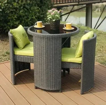 TieHo Garden Rattan Table Chair 3 Set Combination Outdoor Balcony Small Leisure Round Table