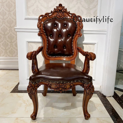 European-style all-solid wood dining table and chairs, living room, luxury villa home square table, French glass dining table