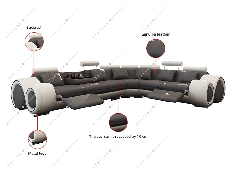 New Living Room Luxury Modern Couch Genuine Real Recliner Leather Sofa Set Indoor Sectional Furniture Leather Sofa