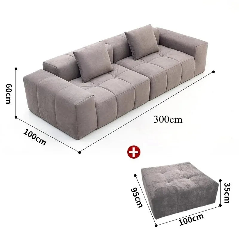 Full Sponge Compressed Fabric Sofa Modern Simple Living Room Couch Tofu Block Sofa Small Apartment Straight Row Combination Sofa