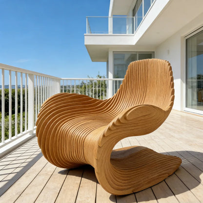 *Contemporary Wavy Solid Wood Slice Leisure Chair | Unique Irregular Accent Chair for Modern Living Room, Home Office & Patio