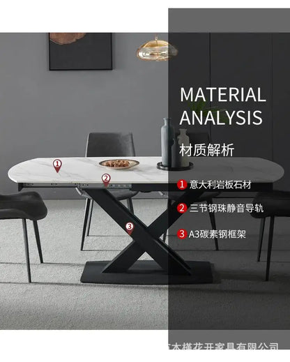 Italian minimalist light luxury multi-functional rock slab dining table combination size rectangular telescopicrotatinghousehold