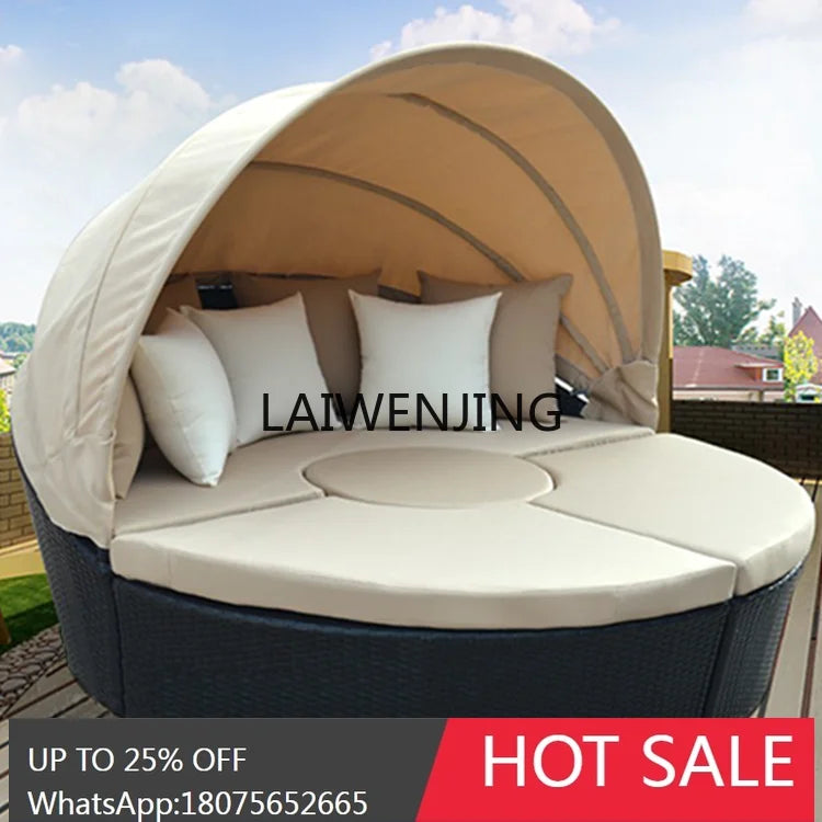 LYN Resort Leisure Rattan Bed Courtyard Shade Sofa Outdoor Round Bed