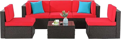 6 pieces patio furniture sets outdoor all-weather sectional patio sofa set pe rattan manual weaving wicker patio conversation s