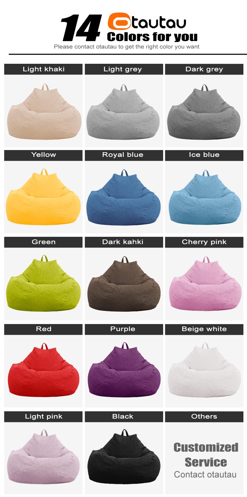 OTAUTAU Cotton Linen Bean Bag Cover without Filler Floor Corner Lazy Beanbag Chair Pouf Salon Ottoman Puff Lounger Sac DD002