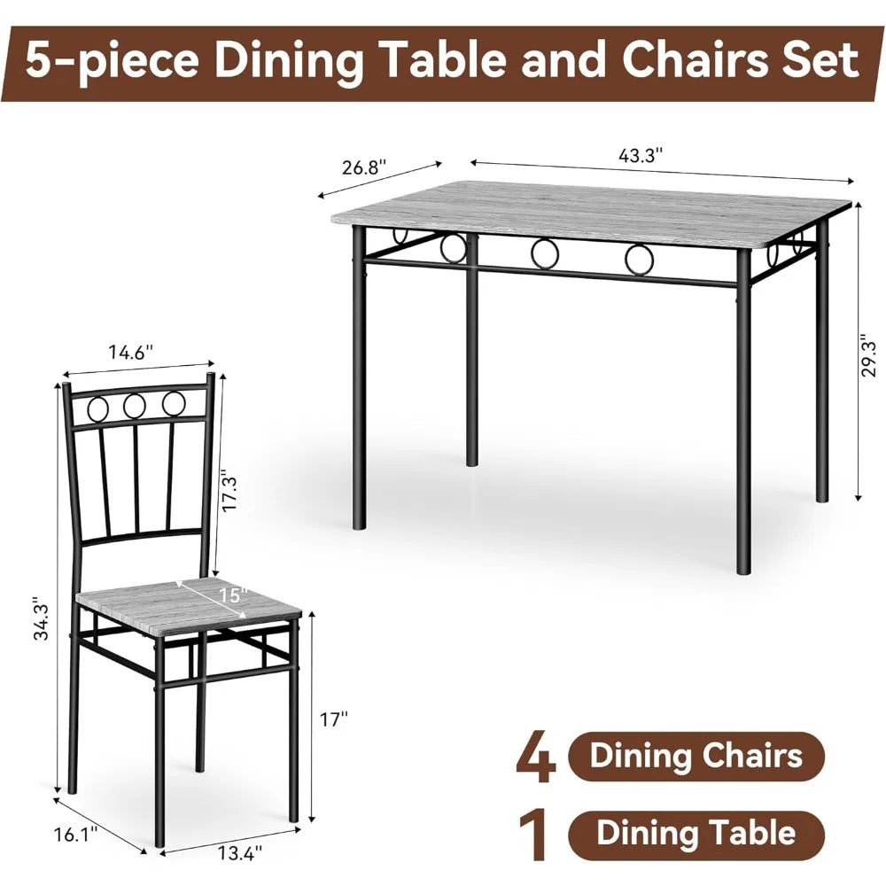 5-Piece Rectangular Dining Table Set for 4, Kitchen Table and Chairs Set