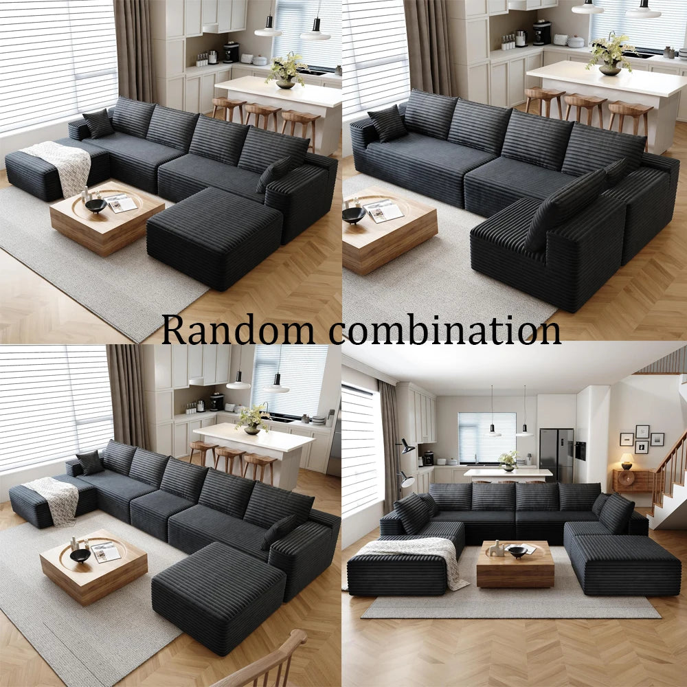 Cloud-style sectional sofa, with corduroy cover, fluffy memory foam cushions, easily assembled, modular recliner, large sofa set