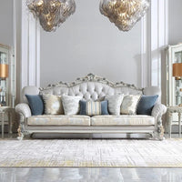 French light luxury living room large apartment first layer cowhide European solid wood carving flower three sofa combination
