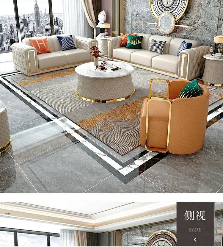 Custom Italian light luxury leather sofa living room combination size modern simple front American cowhide sofa