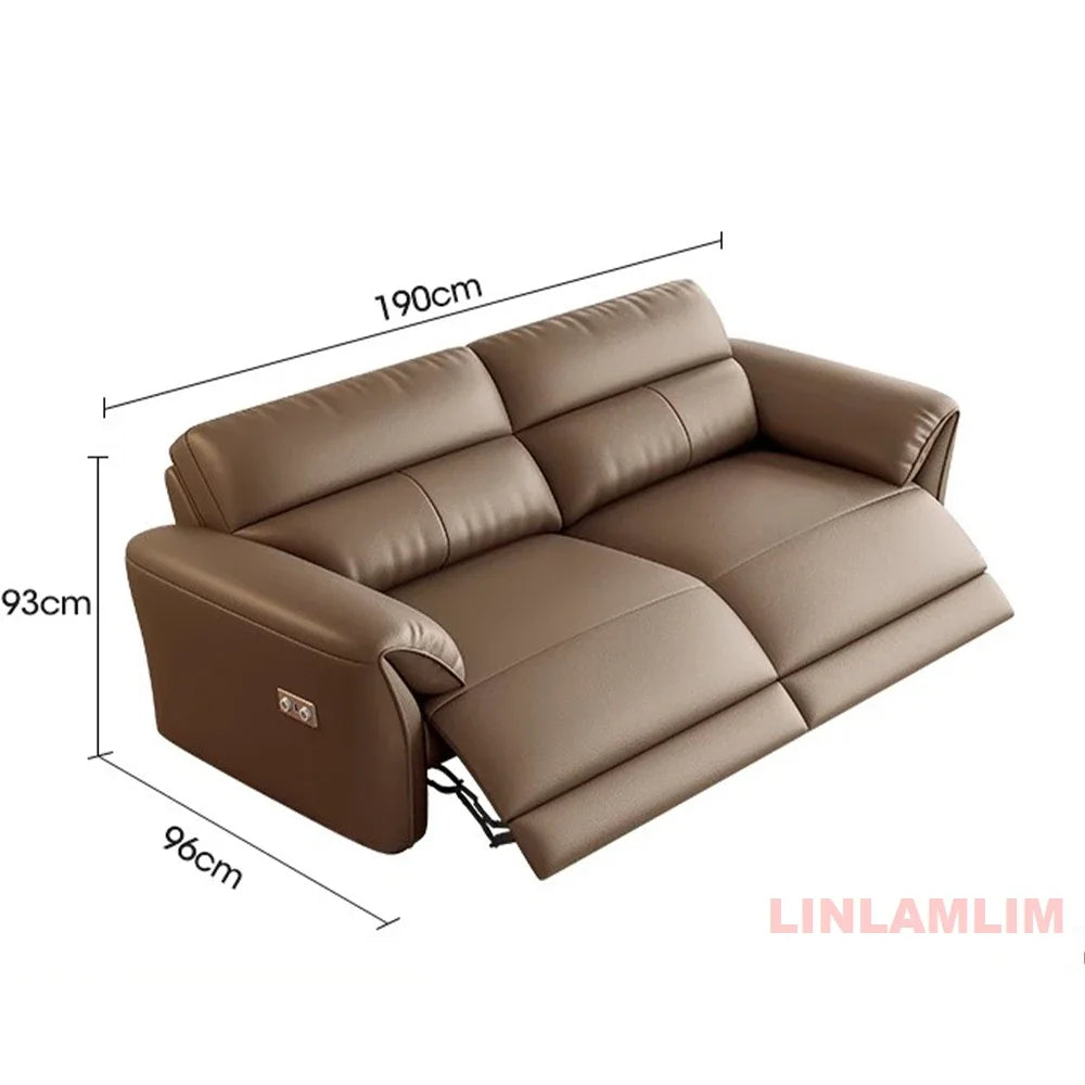 MINGDIBAO Modern Recliner Sofa with Hidden Foldable Tray Table and USB – Italian Genuine Leather Sectional Couch for Living Room
