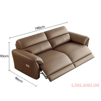 MINGDIBAO Modern Recliner Sofa with Hidden Foldable Tray Table and USB – Italian Genuine Leather Sectional Couch for Living Room