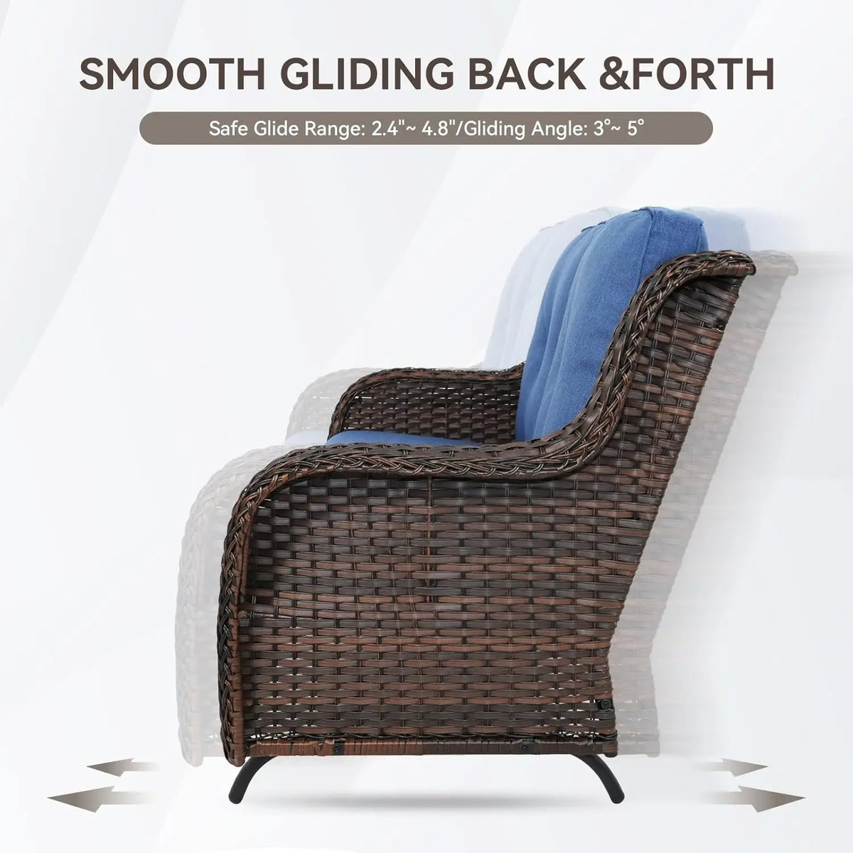 Patio Loveseat Wicker Loveseat Rattan Glider Sofa with Curved Armrest Thicking Back & Seat Cushions for Garden Balcony Backyard