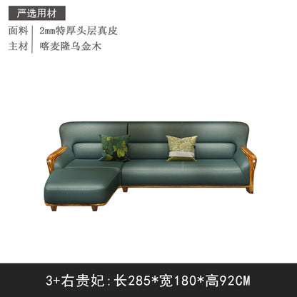 Leather sofa combination home living room corner first layer cowhide modern new Chinese furniture