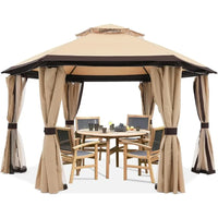 For 10'x10' Gazebos for Outdoor Hexagonal Gazebo with Netting and Privacy Curtains By, 120"L X 120"W X 110"H, 74.8 Pounds&