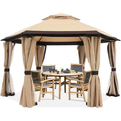 For 10'x10' Gazebos for Outdoor Hexagonal Gazebo with Netting and Privacy Curtains By, 120"L X 120"W X 110"H, 74.8 Pounds&