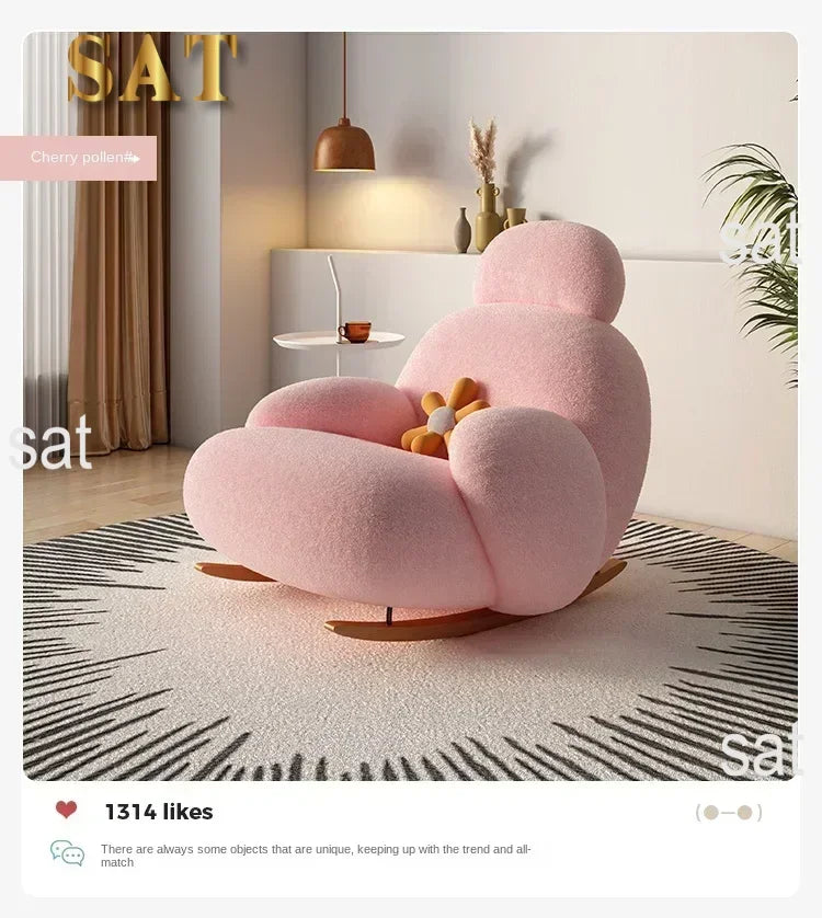 Fluffy White Living Room Chair, Modern Cute Ergonomic Floor Lounge Recliner, Meuble Salon Home Furniture Rocking Chair  Designer