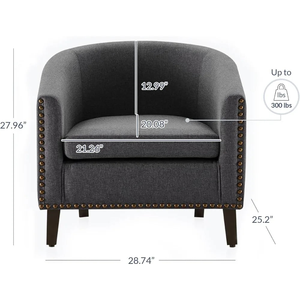 Barrel Chair, Modern Tub Club Chair Upholstered Armchair with Gold Nail Head Trim and Black Legs for Living Room Bedroom