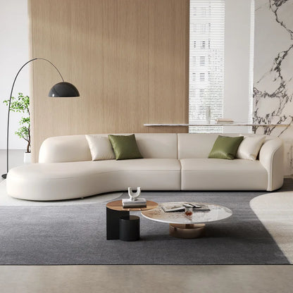 Italian minimalist curved living room leather sofa modern light luxury