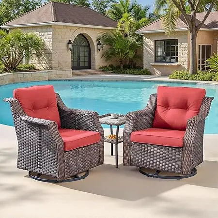 Patio Wicker Chairs Swivel Rocker-Outdoor Swivel Rocker Chair Set of 2 with All Weather Wicker Glider Rocker Set, PE Rattan Swiv