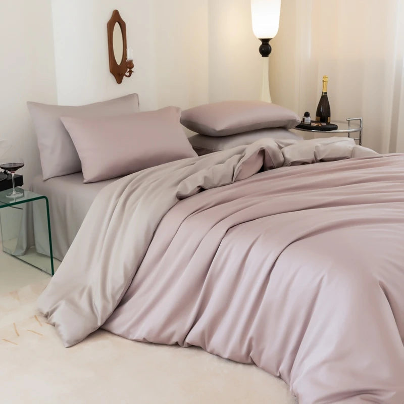 Luxury Bedding Set with Duvet Cover Silk Cotton Duvet Cover Bed Sheet Solid Color bedsheets full set 4 pcs Queen King Size