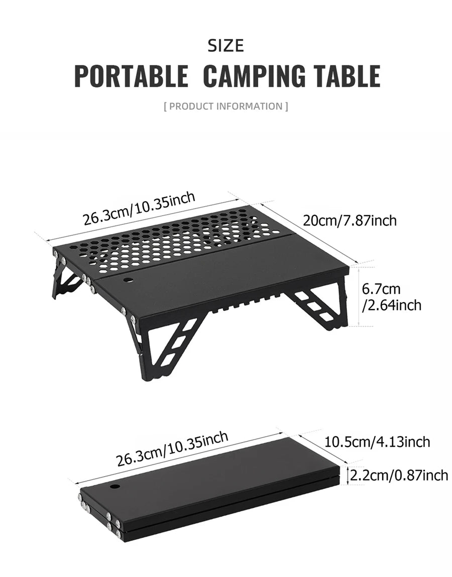 Pocket Mini Table for Camping, Aluminum Lightweight Portable Table Foldable Leg Design Perfect for Cookware, Hiking, Fishing